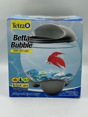 New Old Stock Tetra Betta Bubble 0.5 Gallon Aquarium with LED Light-Gray